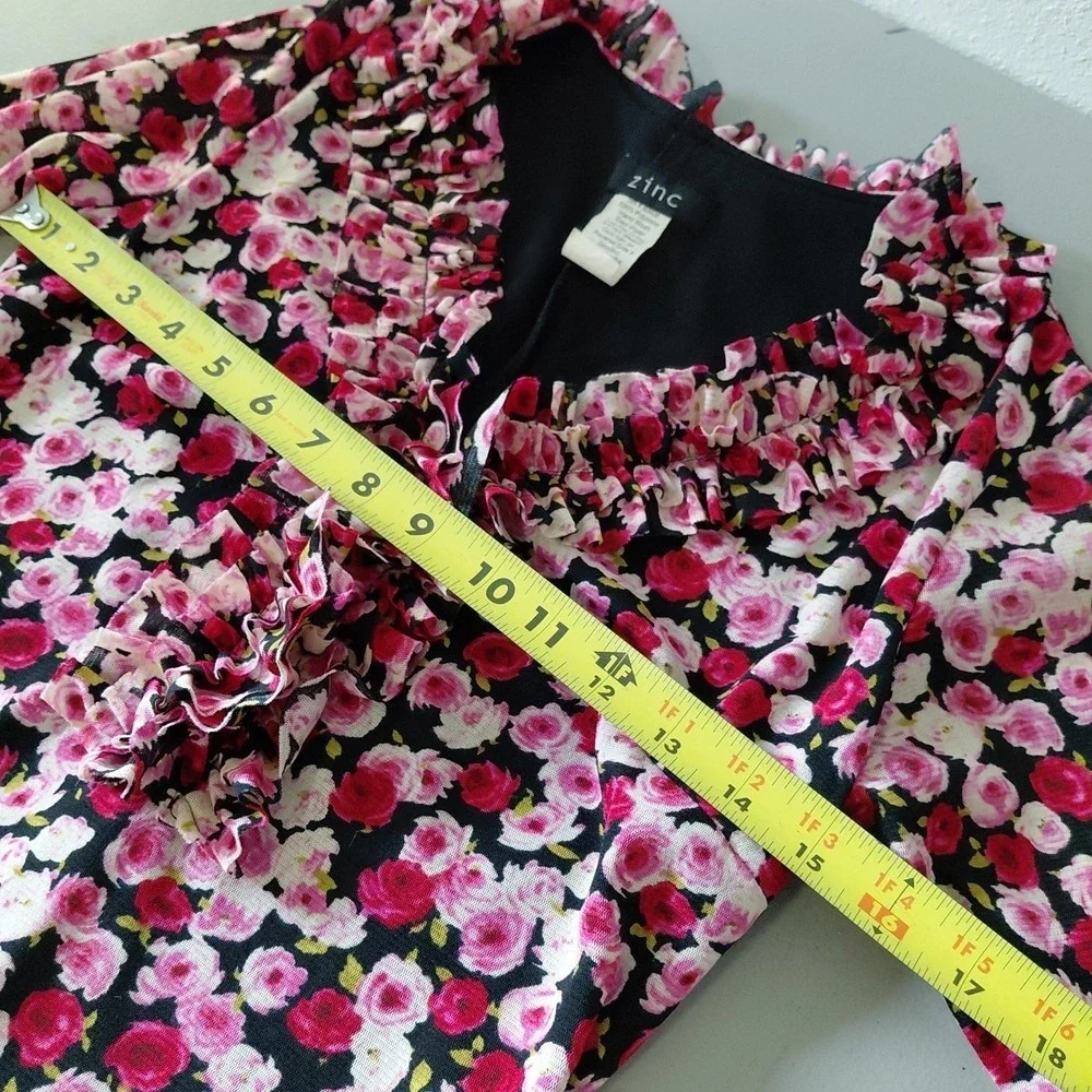 VTG Y2K 90s Zinc Mesh Dress XS/S Pink Red Floral Fairy Romantic Stretch Ruffle‎ - Picture 12 of 13